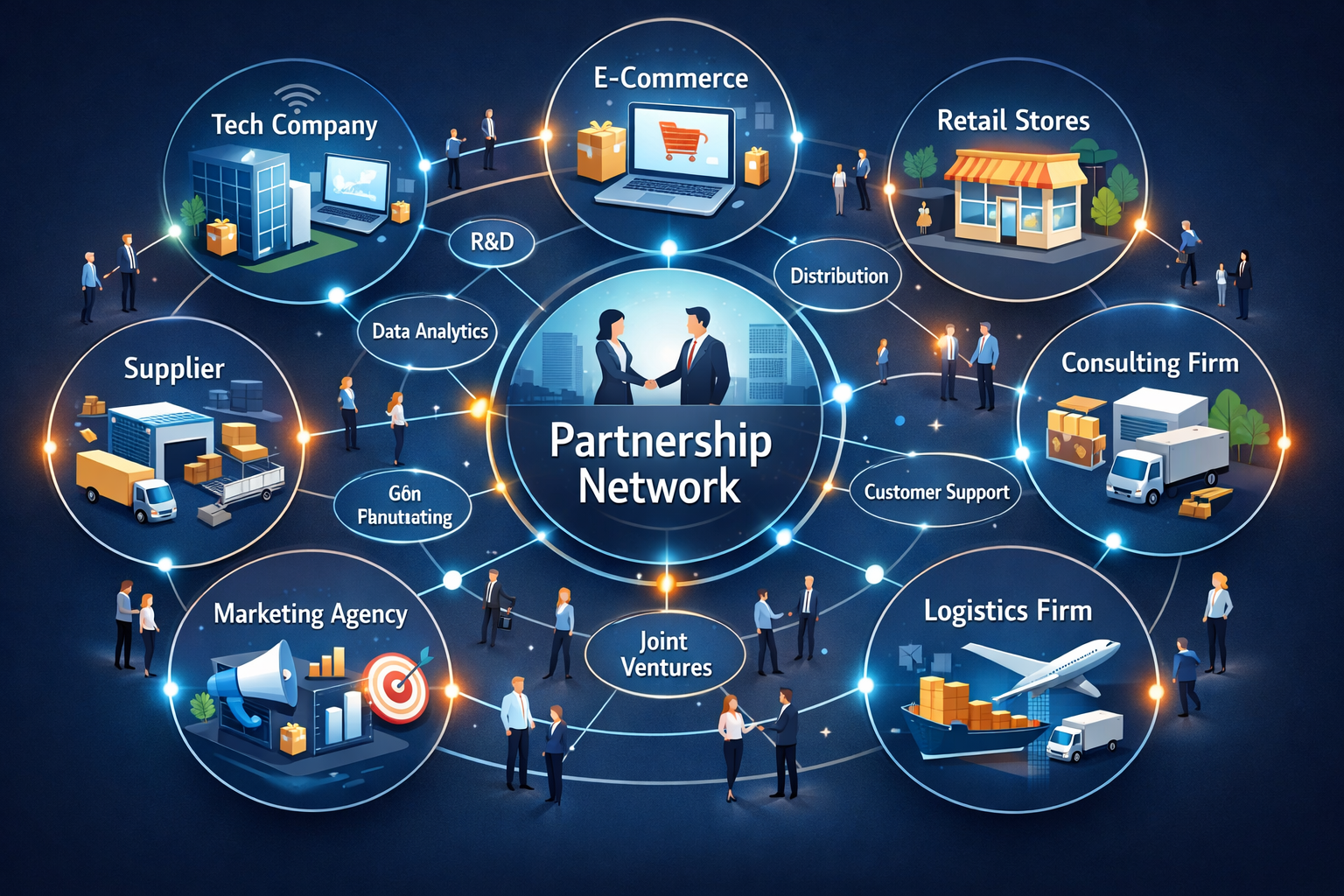 Partnership network connecting suppliers, teams, and retail channels.